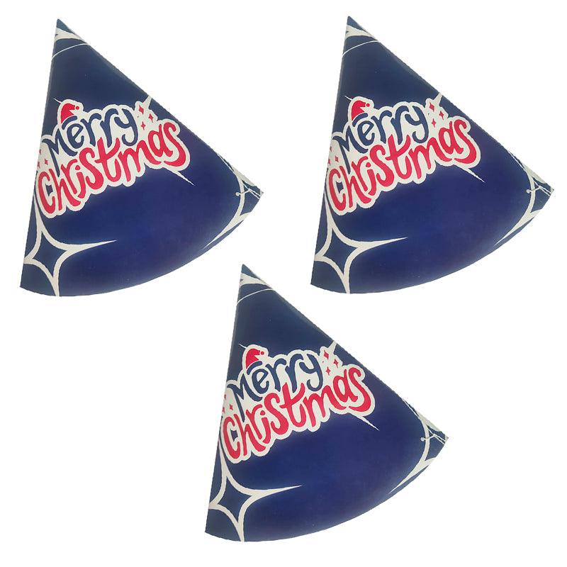 PartyCorp Blue Merry Christmas Printed Paper Cone Hat, Pack Of 3