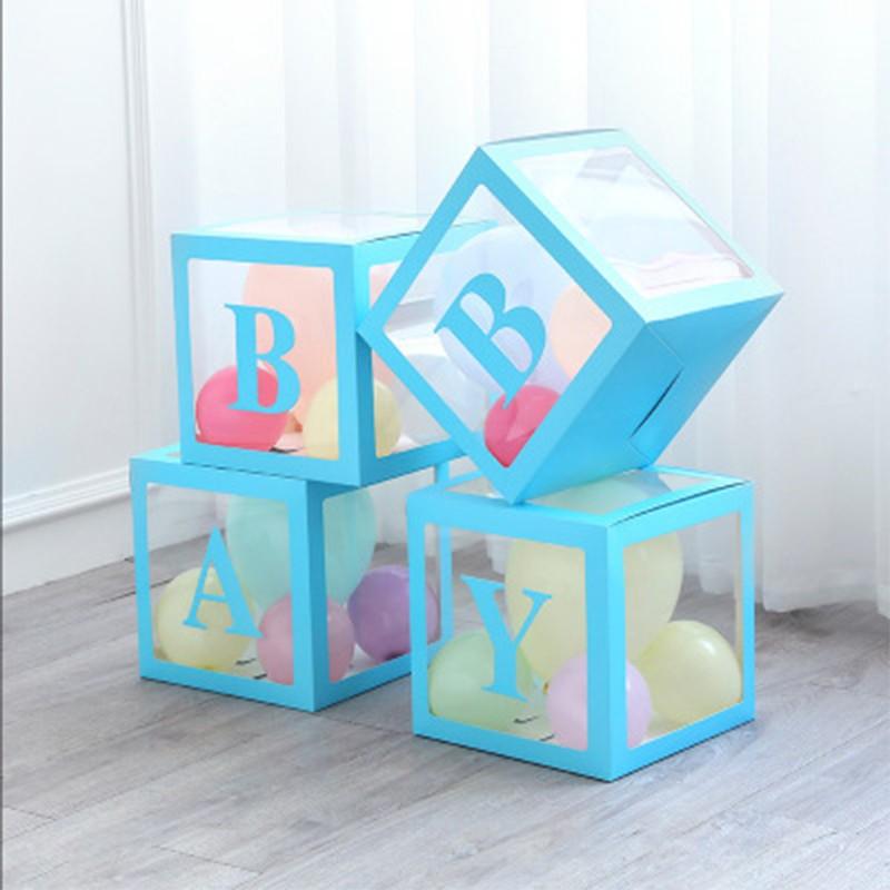 PartyCorp Blue Transparent Surprise Cube Balloon Boxes - BABY, DIY Pack Of 4, Balloons Not Included