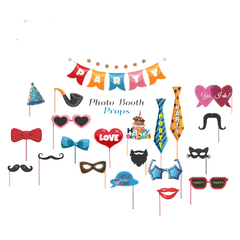 PartyCorp Boys Theme Happy Birthday Photo Booth, Photo Shoot Props and Accessories, Pack Of 20