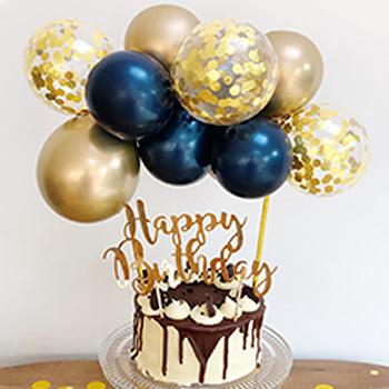 PartyCorp Dark Blue, Gold and Confetti Combo Happy Birthday Cake Topper, DIY Pack Of 10