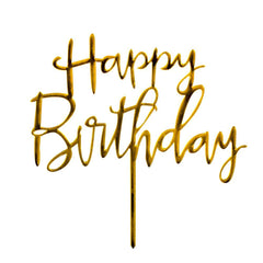 PartyCorp Gold Cursive Happy Birthday Cake Topper, 1 piece