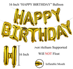 PartyCorp Gold Happy Birthday Alphabet/Letter Foil Balloon Banner Decoration for All Ages, Birthday Party Supplies