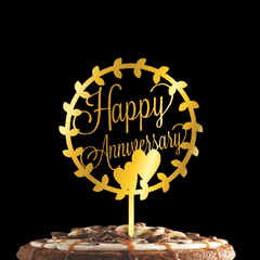 PartyCorp Gold Round Shaped Acrylic Happy Anniversary Cake Topper, 1 Piece