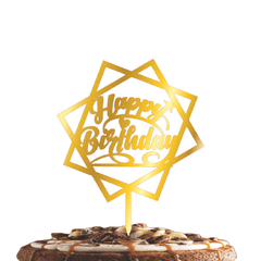 PartyCorp Gold Star Shaped Acrylic Happy Birthday Cake Topper, 1 Piece