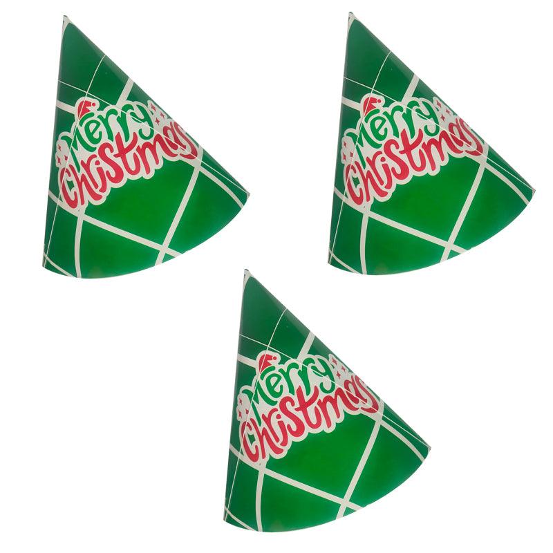 PartyCorp Green Merry Christmas Printed Paper Cone Hat, Pack Of 3