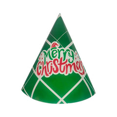 PartyCorp Green Merry Christmas Printed Paper Cone Hat, Pack Of 3