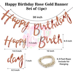 PartyCorp Happy Birthday Decoration Kit Combo 11 Pcs - Rose Gold Confetti Balloon, Rose Gold Happy birthday Alphabets Cut Out Banner