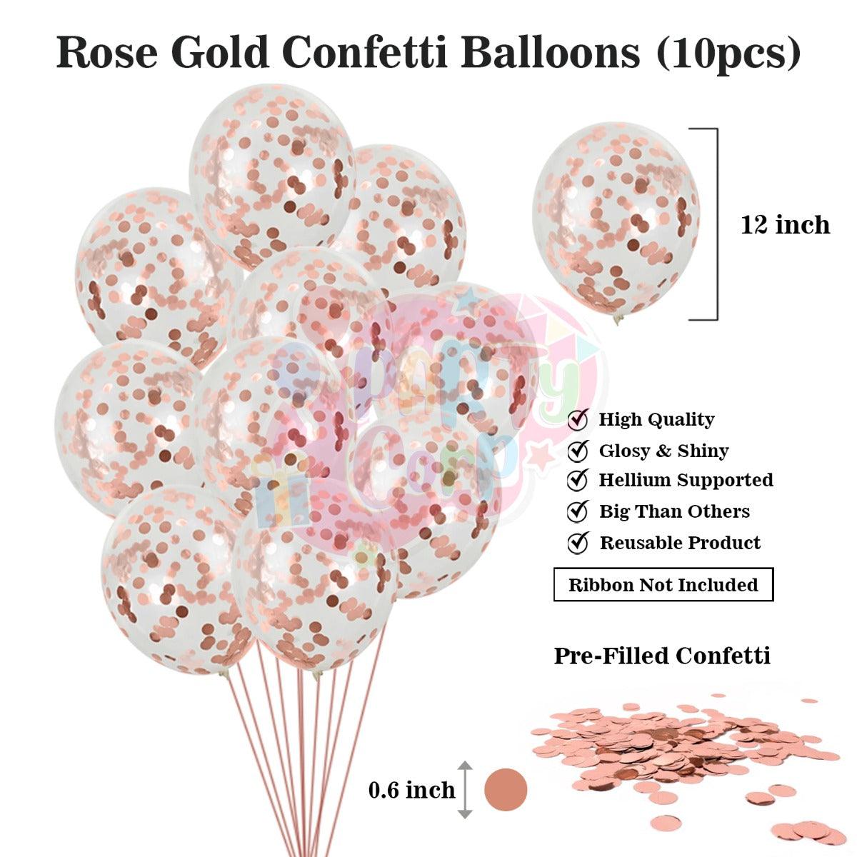 PartyCorp Happy Birthday Decoration Kit Combo 11 Pcs - Rose Gold Confetti Balloon, Rose Gold Happy birthday Alphabets Cut Out Banner