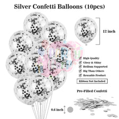 PartyCorp Happy Birthday Decoration Kit Combo 11 Pcs - Silver Confetti Balloon, Silver Happy birthday Alphabets Cut Out Banner