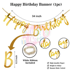 PartyCorp Happy Birthday Decoration Kit Combo 38 Pcs - Gold, Pink & White Latex Balloon, Gold Happy Birthday Banner, Pink Curtain, Gold Star Foil