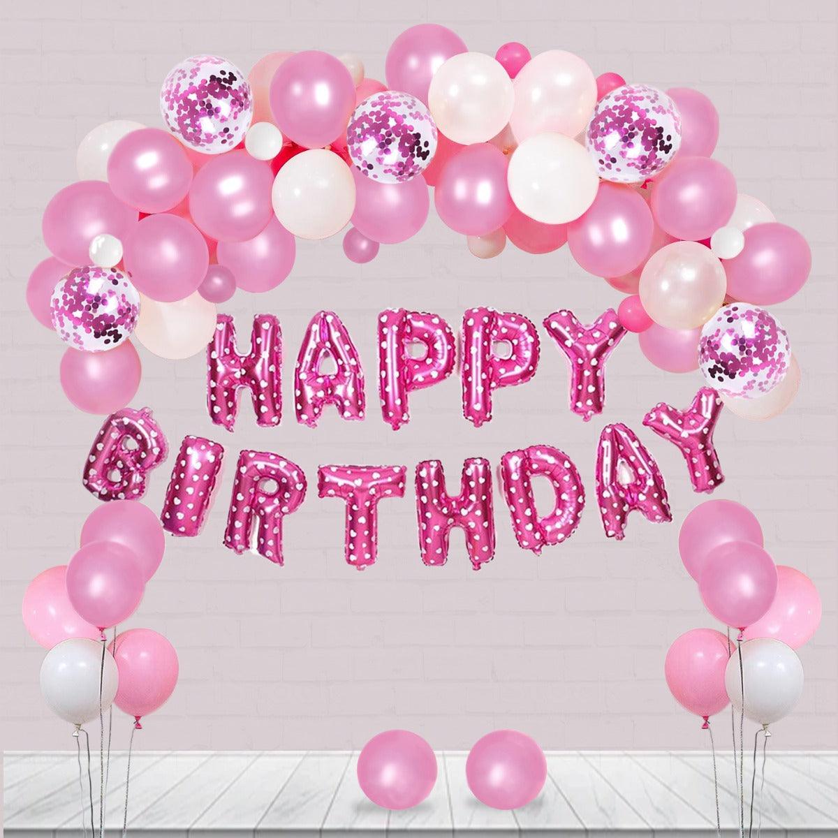 PartyCorp Happy Birthday Decoration Kit Combo 40 Pcs - Pink & White Latex & Pink Confetti Balloon, Pink Happy Birthday Foil Banner