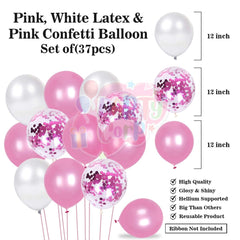 PartyCorp Happy Birthday Decoration Kit Combo 40 Pcs - Pink & White Latex & Pink Confetti Balloon, Pink Happy Birthday Foil Banner