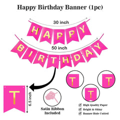 PartyCorp Happy Birthday Decoration Kit Combo 42 Pcs - Pink, Gold & White Chrome Balloons, Pink & Gold Happy Birthday Banner, Silver Curtain, Pink Star Foil Balloon