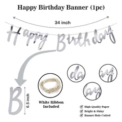 PartyCorp Happy Birthday Decoration Kit Combo 45 Pcs - Gold, Copper & White Chrome & Confetti Balloons, Silver Happy Birthday Banner, Black Curtain, Sliver Star Foil, Cheers Beer Mug Foil Balloons