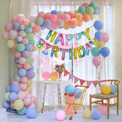 PartyCorp Happy Birthday Decoration Kit Combo 63 Pcs - Pink, Green, Blue, Yellow, Purple & Orange Pastel Balloons, Rainbow Happy Birthday Banner