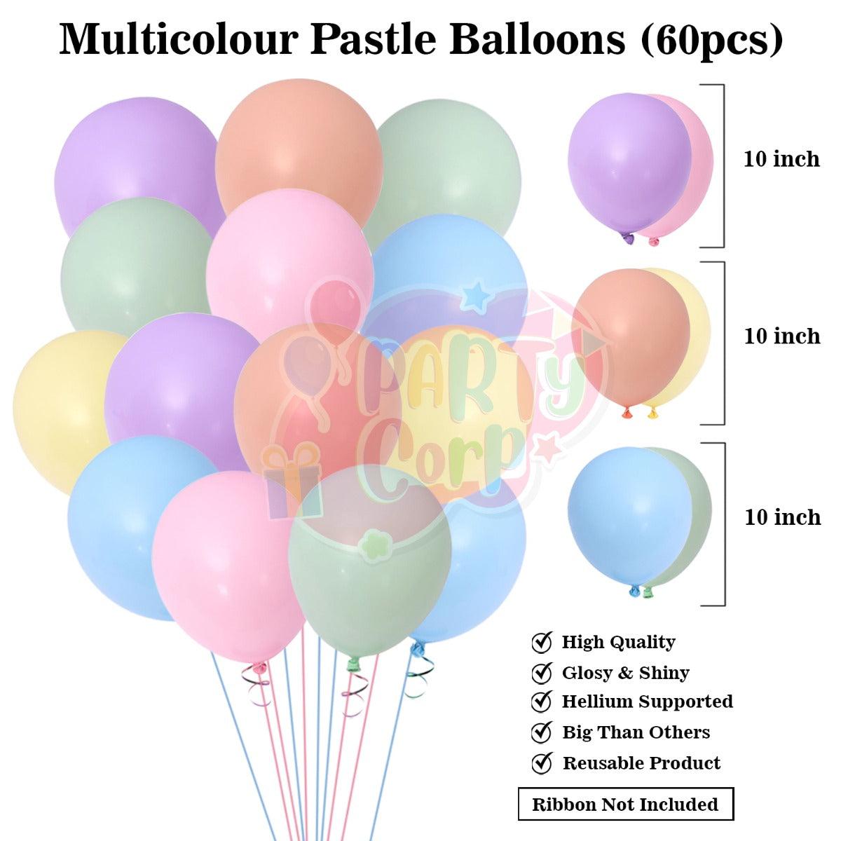 PartyCorp Happy Birthday Decoration Kit Combo 68 Pcs - Pink, Green, Blue, Yellow, Purple & Orange Pastel Balloons, Rainbow Happy Birthday Banner, Rainbow & Cloud Foil Balloons