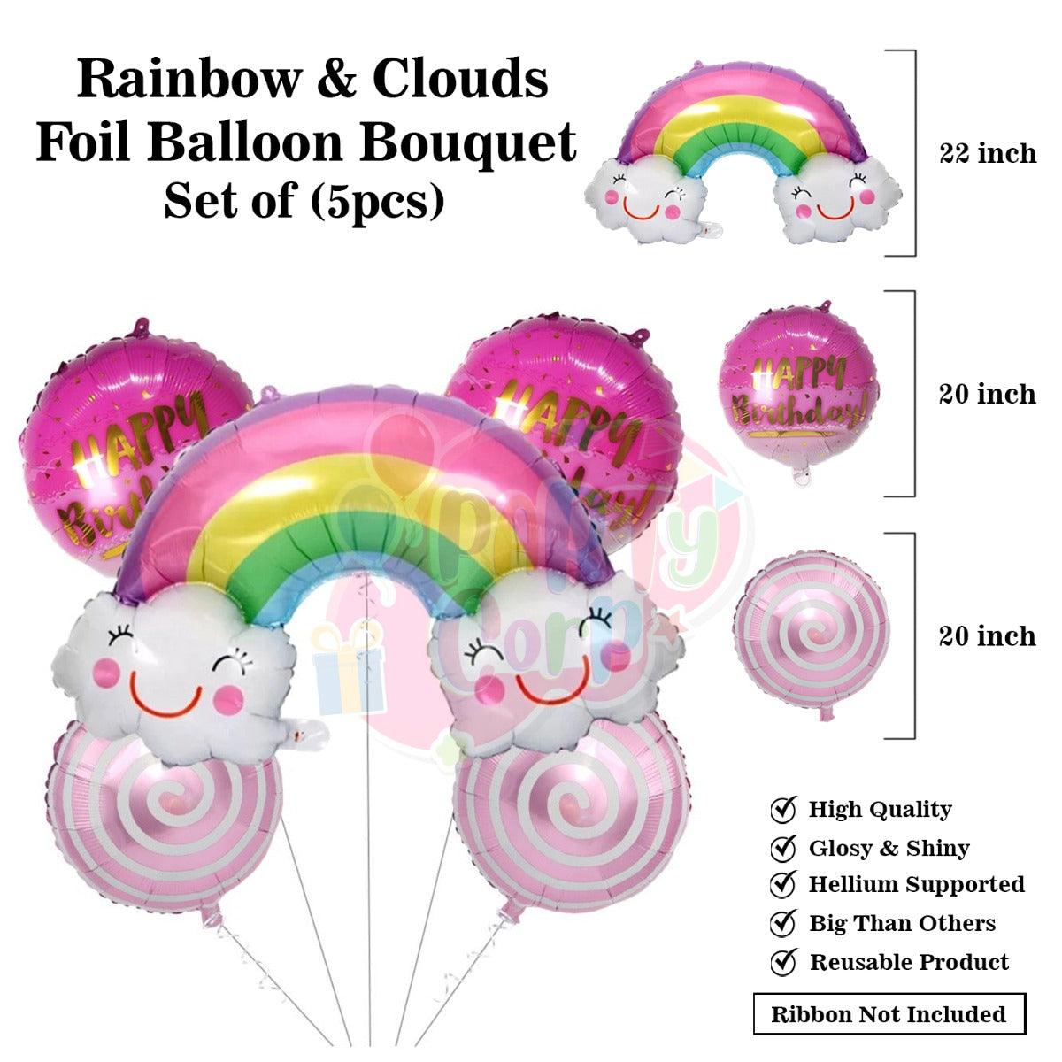 PartyCorp Happy Birthday Decoration Kit Combo 68 Pcs - Pink, Green, Blue, Yellow, Purple & Orange Pastel Balloons, Rainbow Happy Birthday Banner, Rainbow & Cloud Foil Balloons