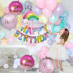 PartyCorp Happy Birthday Decoration Kit Combo 68 Pcs - Pink, Green, Blue, Yellow, Purple & Orange Pastel Balloons, Rainbow Happy Birthday Banner, Rainbow & Cloud Foil Balloons