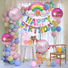 PartyCorp Happy Birthday Decoration Kit Combo 68 Pcs - Pink, Green, Blue, Yellow, Purple & Orange Pastel Balloons, Rainbow Happy Birthday Banner, Rainbow & Cloud Foil Balloons