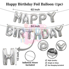 PartyCorp Happy Birthday Decoration Kit Combo 84 Pcs - Gold & Silver Chrome Balloons, Silver Happy Birthday Foil Banner, Black Curtain, Moon & Stars Foil Balloons