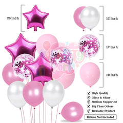PartyCorp Happy Birthday Decoration Kit Combo 94 Pcs - White, Pink Latex, Pink Pastel & Confetti Balloons, Pink & Gold Happy Birthday Banner, Pink Star Foil Balloon