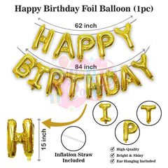 PartyCorp Jungle Theme Happy Birthday Decoration Kit Combo 58 Pcs - Dark Green, Yellow, Light Green & White Latex Balloons, Gold Happy Birthday Banner, Silver Curtain, Lion Foil Balloon