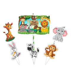 PartyCorp Jungle Themed Printed Paper Happy Birthday Cake Topper, Pack Of 6
