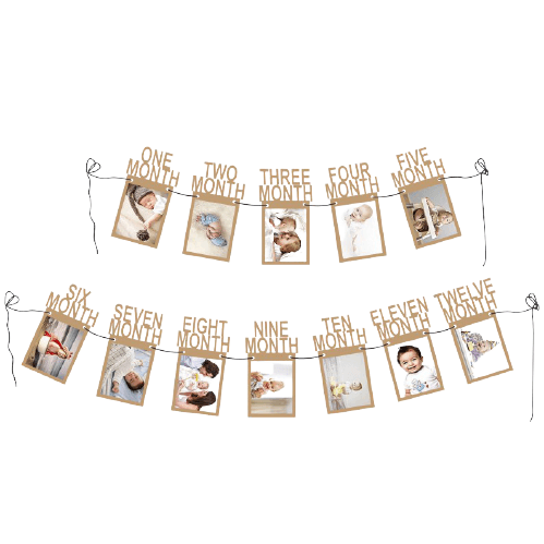 PartyCorp Matte Brown One To Twelve Months Paper Photo Banner for 1st Birthday Party Decoration Set