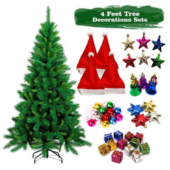 PartyCorp Merry Christmas Christmas Tree 4 feet with Danglers and Hats Combo 47 pcs - Christmas Tree, Red and White Santa Hats, Star Shaped Danglers, Big Star Shaped Danglers, Bell Shaped Danglers, Ball Shaped Danglers, Gift box shaped Danglers