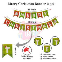 PartyCorp Merry Christmas Decoration Kit Combo 27 Pcs - Light Green, Red Latex Balloons(24 pcs), 1 pc Merry Christmas Printed Banner, 2 pc Gold Big Foil Curtain