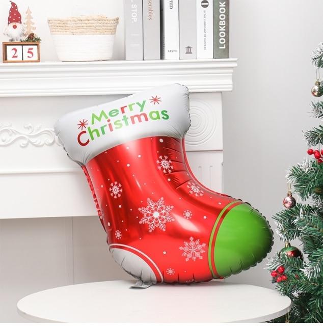 PartyCorp Merry Christmas Printed Socks shaped Foil Balloon For Christmas Party Decoration, 1 Piece