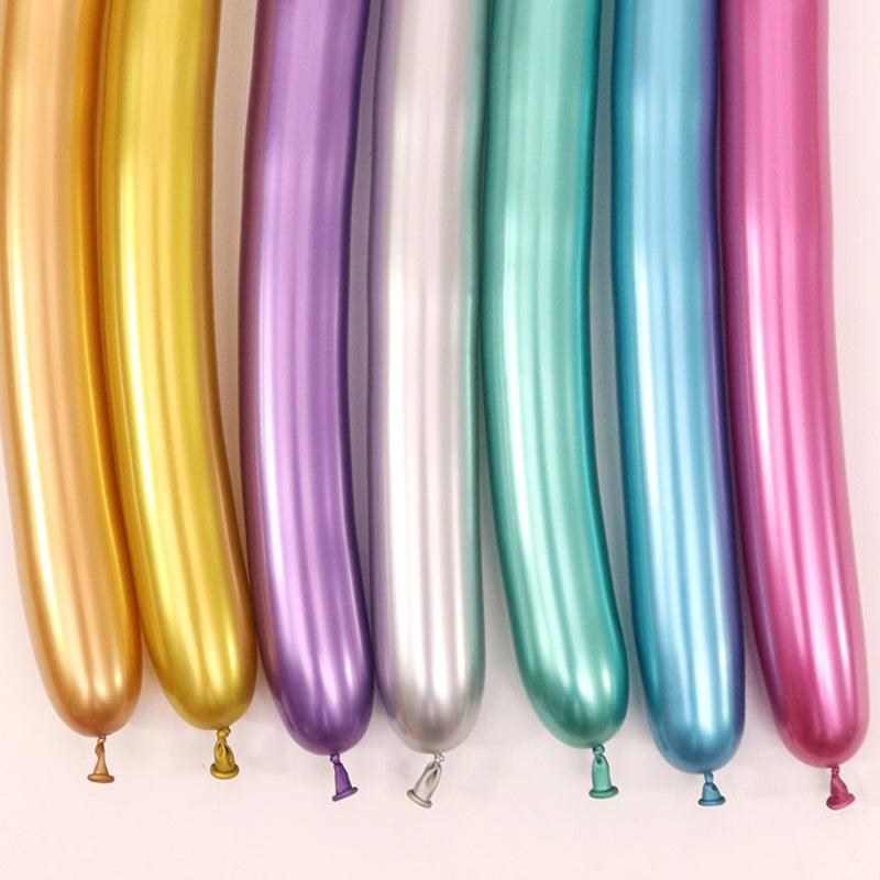 PartyCorp Multi-colour Metallic Pipe Shaped Long Chrome Balloon Party Decorations, DIY Pack Of 12