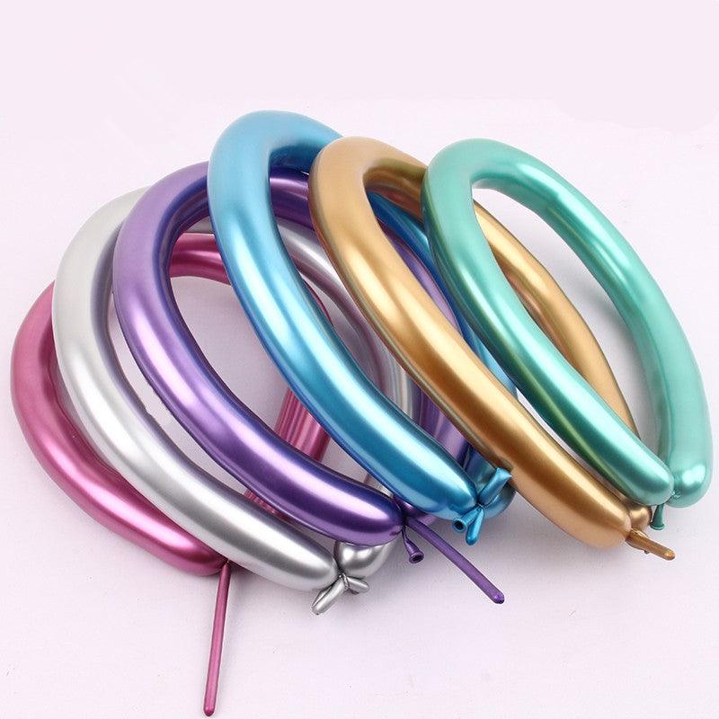 PartyCorp Multi-colour Metallic Pipe Shaped Long Chrome Balloon Party Decorations, DIY Pack Of 12