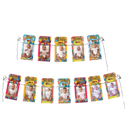 PartyCorp Multi-colour One To Twelve Months Paper Photo Banner for 1st Birthday Party Decoration Set