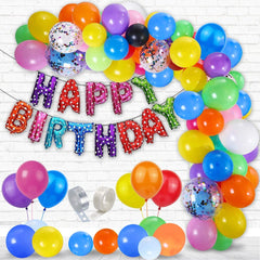 PartyCorp Multi-colour Rainbow Happy Birthday Decoration Kit Combo 80 Pcs - Black, White, Orange, Blue, Green, Red, Yellow, Purple, Pink & Multicolour Confetti, Multicolour Happy Birthday Banner