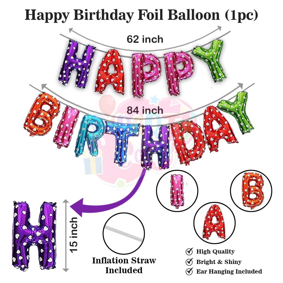 PartyCorp Multi-colour Rainbow Happy Birthday Decoration Kit Combo 80 Pcs - Black, White, Orange, Blue, Green, Red, Yellow, Purple, Pink & Multicolour Confetti, Multicolour Happy Birthday Banner