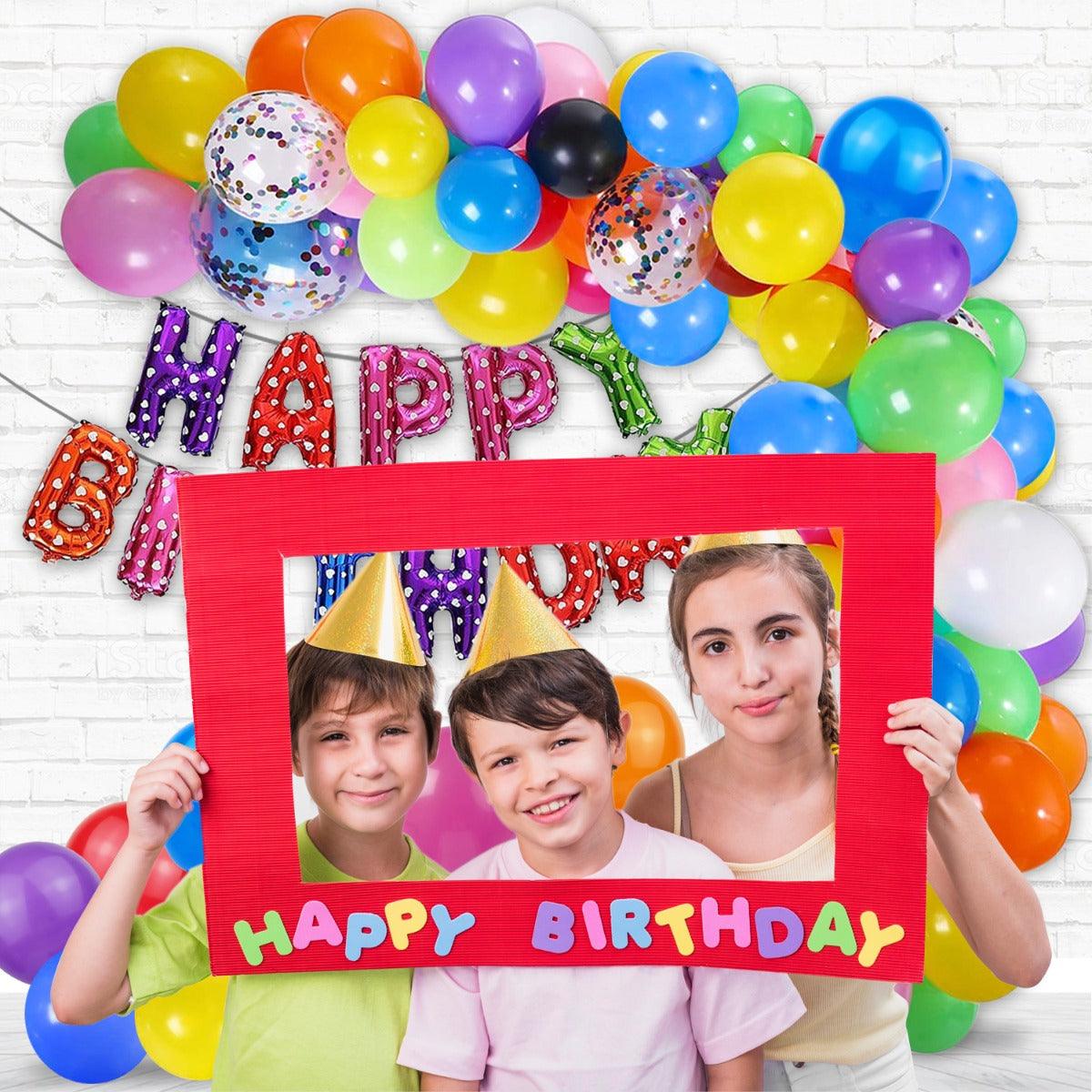 PartyCorp Multi-colour Rainbow Happy Birthday Decoration Kit Combo 80 Pcs - Black, White, Orange, Blue, Green, Red, Yellow, Purple, Pink & Multicolour Confetti, Multicolour Happy Birthday Banner