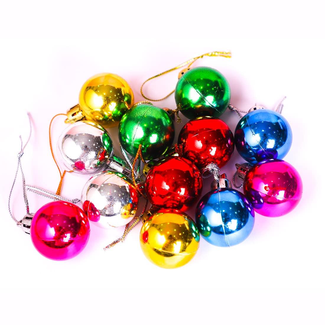 PartyCorp Multicolour Ball Shaped Dangler Decoration Set For Christmas Tree, DIY Pack Of 12