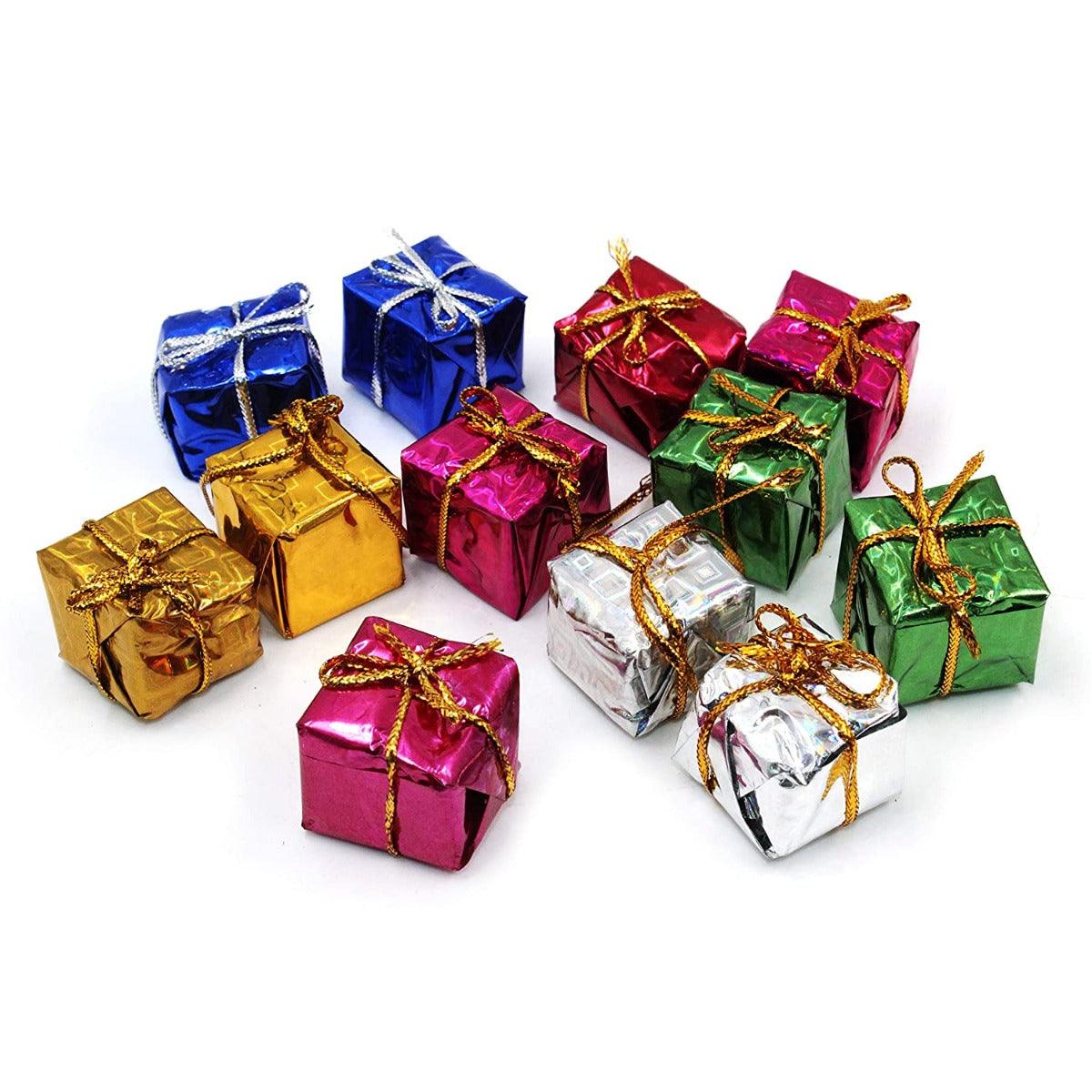 PartyCorp Multicolour Gift Box Shaped Dangler Decoration Set For Christmas Tree, DIY Pack Of 12