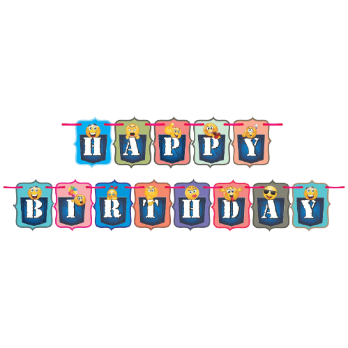 PartyCorp Multicolour Happy Birthday Emoji Theme Printed Wall Banner Decoration Set