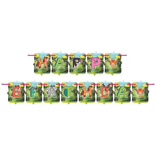 PartyCorp Multicolour Happy Birthday Jungle Theme Animal Printed Wall Banner Decoration Set