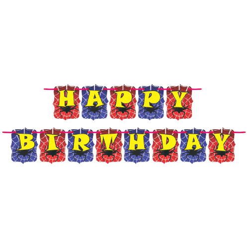 PartyCorp Multicolour Happy Birthday Spider Theme Printed Wall Banner Decoration Set