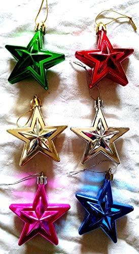 PartyCorp Multicolour Star Shaped Dangler Decoration Set For Christmas Tree, DIY Pack Of 6