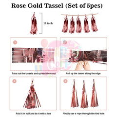 PartyCorp New Year Decoration Kit Combo 42 Pcs - Rose Gold, Gold, White Chrome, Confetti Balloon, Gold HNY Banner, Tassel, (Rose Gold Star, Wine and Champagne Bottle) Foils