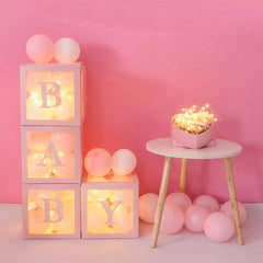 PartyCorp Pink Transparent Surprise Cube Balloon Boxes - BABY, DIY Pack Of 4, Balloons Not Included