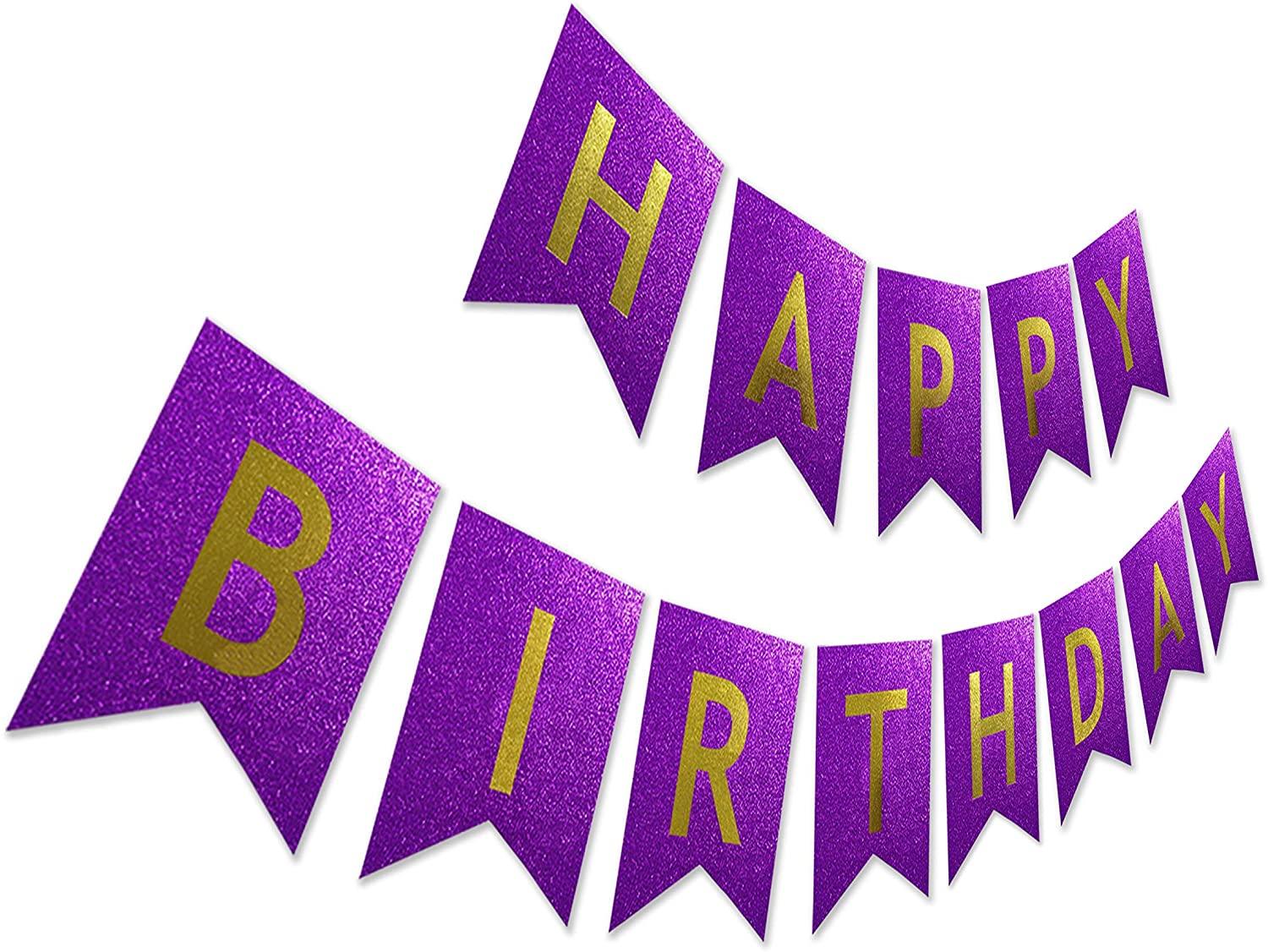 PartyCorp Purple & Gold Happy Birthday Printed Wall Banner Decoration for All Ages, Birthday Party Supplies