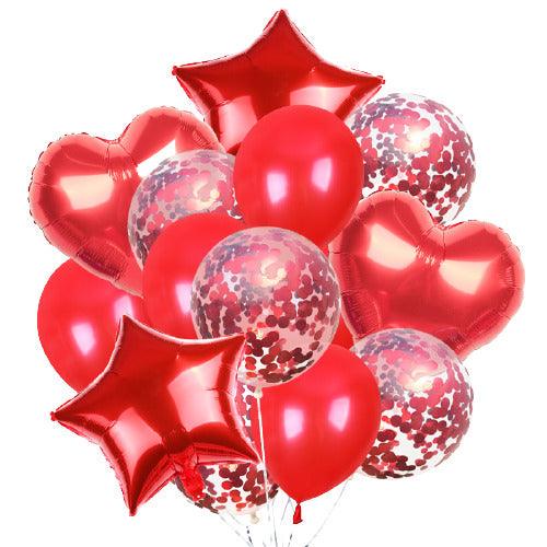 PartyCorp Red and White Stars, Heart and Confetti Balloon Bouquet, Decoration Set, DIY Pack of 14