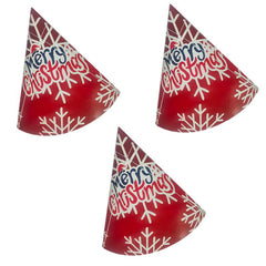 PartyCorp Red Merry Christmas Printed Paper Cone Hat, Pack Of 3