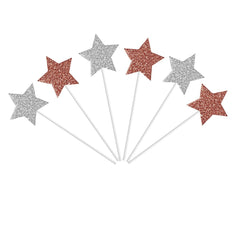 PartyCorp Red & Silver Glitter Paper Star Cake Topper, Pack Of 6