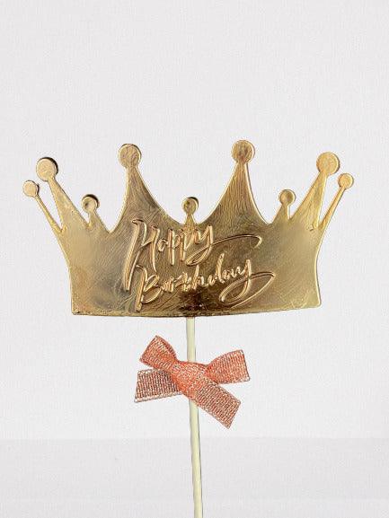 PartyCorp Rose Gold Crown Shaped Happy Birthday Cake Topper, 1 piece